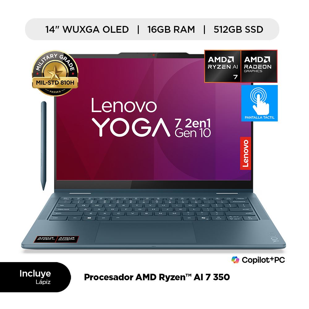 Laptop Lenovo 14" Yoga 7 2 en 1 AMD Ryzen IA 7 350 16GB 512GB SSD Wuxga